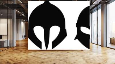 viking warrior helmet black silhouette vector set Wall mural