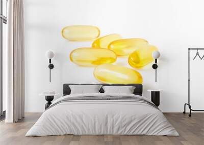 Closeup fish oil capsules on white background, health care and medical concept Wall mural