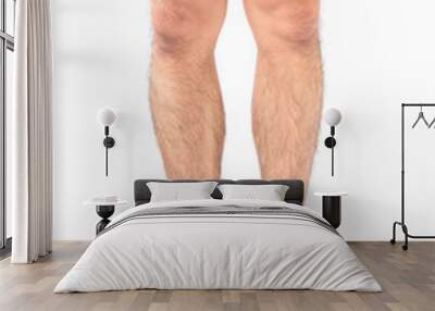 Closeup legs men skin and hairy with white background, health care and medical concept Wall mural