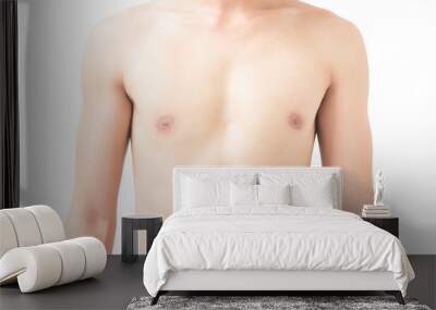 Closeup of body asian young man white background, health care and medical concept Wall mural