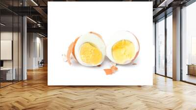 Closeup Peeled boiled egg and half egge on white background , fo Wall mural