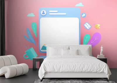 Empty blank social media post frame application online for text advertising concept, 3d render Wall mural