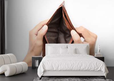 Man hand open an empty wallet on white background Wall mural