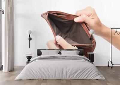 man hand open an empty wallet on white background Wall mural