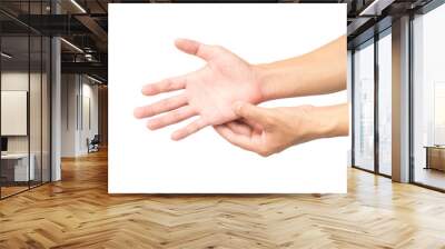 Man hand with pain on white background, health care and medical concept Wall mural