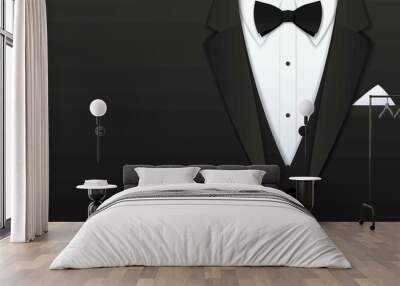 Close up of classic formal male tuxedo and bow tie with copy space, Paper art cut and craft style background Wall mural