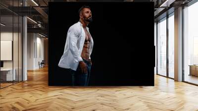 Handsome Muscular Men in White Shirt and Jeans Wall mural