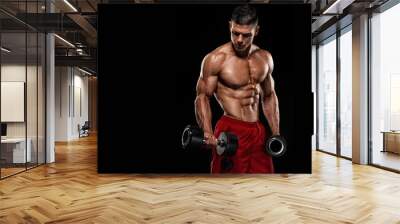 Shirtless Muscular Men Exercise With Weights Wall mural