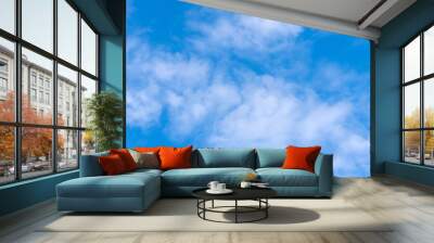 beautiful in nature of cloudscape the blue sky with white fluffy cloud fresh ozone in morning of sunny day for landscape and blur background Wall mural