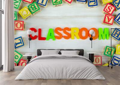 Alphabet letters with arrangement of Classroom wording. Pre School, back to school and kindergarten concept. Wall mural