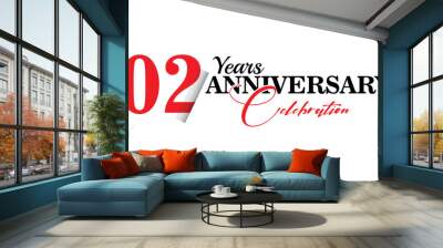 02 year anniversary  celebration logo vector design with red and black color on white background abstract  Wall mural