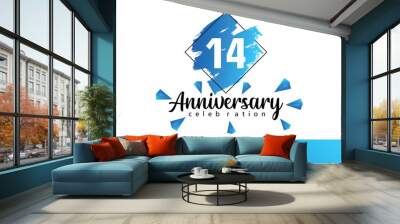 14 year anniversary celebration vector design with blue painting on white background  Template abstract  Wall mural