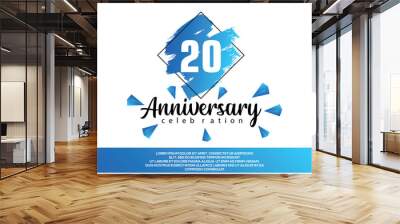 20 year anniversary celebration vector design with blue painting on white background  Template abstract  Wall mural