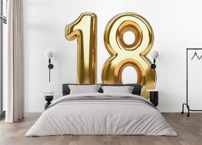 3d gold number 18 isolated on white background Wall mural