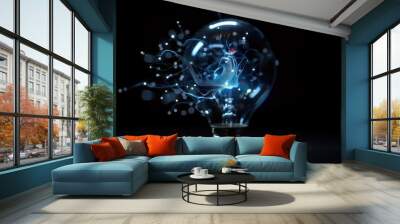 A Lightbulb With a Blue Abstract Network of Lines Emerging From It Wall mural