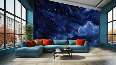 Abstract Blue and Gold Wavy Background with Stars Wall mural