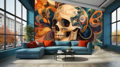 Abstract Skull with Swirling Colors and Patterns Wall mural