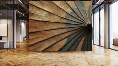 Close-Up of a Traditional Asian Umbrella with Wooden Ribs and Textured Fabric Wall mural