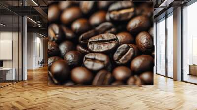 Close-Up of Roasted Coffee Beans with a Focus on a Single Bean Wall mural