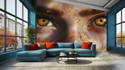 Close-up of Two Golden Eyes with Freckles Wall mural