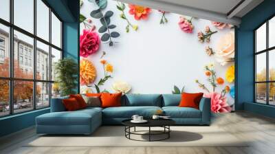 Floral composition on a white background, space for text, concept of Valentine Day, Mother Day, Women Day, wedding day Wall mural