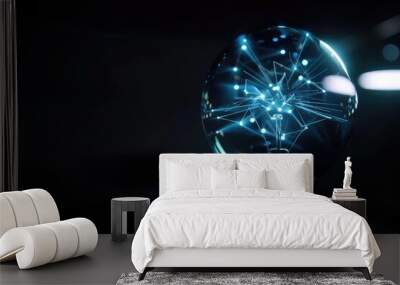 Lightbulb with glowing blue network inside Wall mural