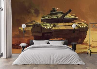 Military Tank in Combat Zone Wall mural