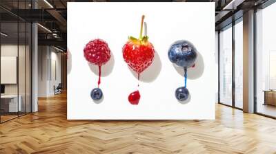 Smashed Berries with Dripping Juice on White Background Wall mural