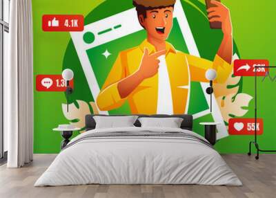 young man selfie and social media post Wall mural