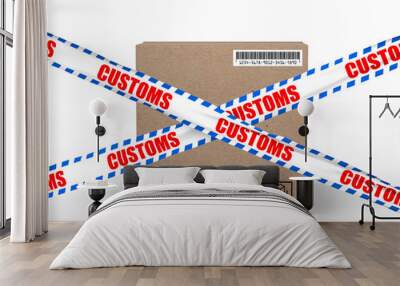 3d carton box with customs control ribbons Wall mural