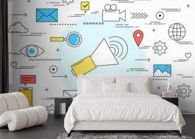 Content promotion concept line style illustration Wall mural