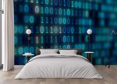 cyan/blue digital binary data, computer screen Wall mural