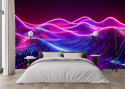 Abstract vibrant neon pink light waves with a futuristic glow background Wall mural