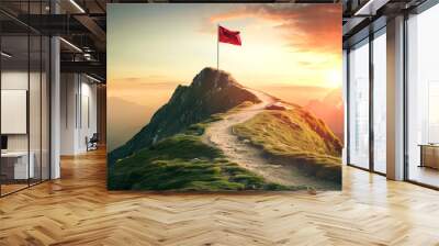 Mountain top Road going to achievement flag, Business goals achieve concept Wall mural