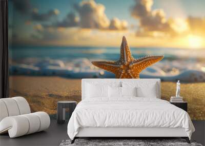 Starfish on the beach, Summer vacation theme concept with warm cinematic background Wall mural