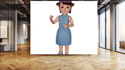 3D character cute blue dress girl in various poses design illustration, 3d rendering character girl pose animation Wall mural