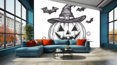 halloween pumpkin with witch hat, celebrating halloween, perfect for a children's coloring book Wall mural