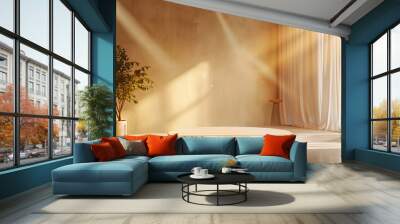 Soft spotlight with diffuse shadows, minimal stage setup, warm golden tones Wall mural