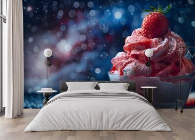 Strawberry sundae in galaxy background  Wall mural