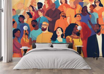 Illustrated Diverse Group of people standing strong together, Diverity, integrity, inclusion Wall mural