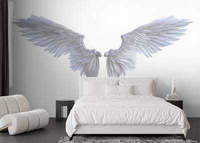 3d Illustration Angel wings, white wing plumage isolated on white background. Wall mural