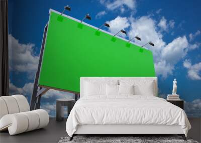 Blank green billboard for advertisement on cloudy blue sky, 3d r Wall mural