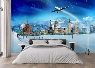 Travel - winter vacation, world monuments and mountains Wall mural