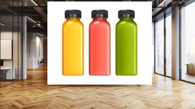 Fruit juice bottle set mockup. Square plastic bottle isolated on white background. 3D-rendering. Wall mural