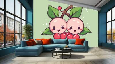 Illustration in a cute, cartoon style two anthropomorphic fruits with smiling faces Wall mural