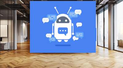 Vector modern flat chat bot with speech bubble icons on blue background. Wall mural