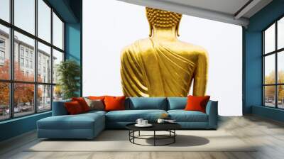 The back of the golden Buddha on white background. Wall mural