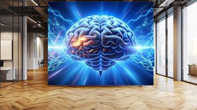 human brain electrical activity on blue background Wall mural