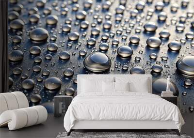 water droplets scatter across a shiny grey surface Wall mural