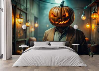 Man with a pumpkin head	 Wall mural